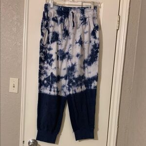Blue and White Tie-Dye Track Pants with Elastic Waistband